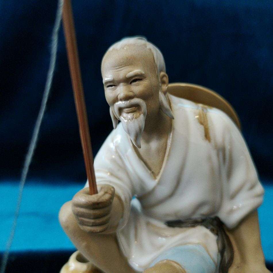 High Quality Hand Painted Shiwan Chinese Mudman - Fisherman with catch of the day