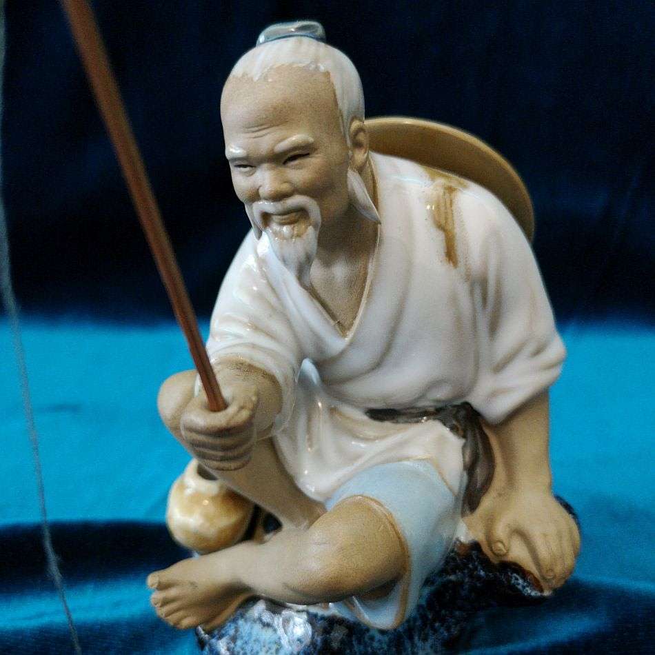 High Quality Hand Painted Shiwan Chinese Mudman - Fisherman with catch of the day