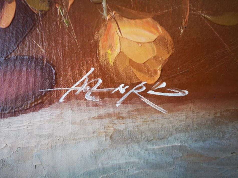 Oil on Board, Painting of Still Life with Flowers in Vase