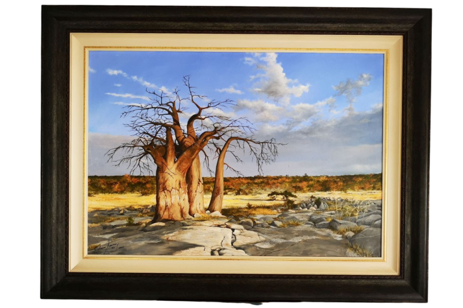 Graham Kearney (SA) oil on board - the magnificent African Baobab