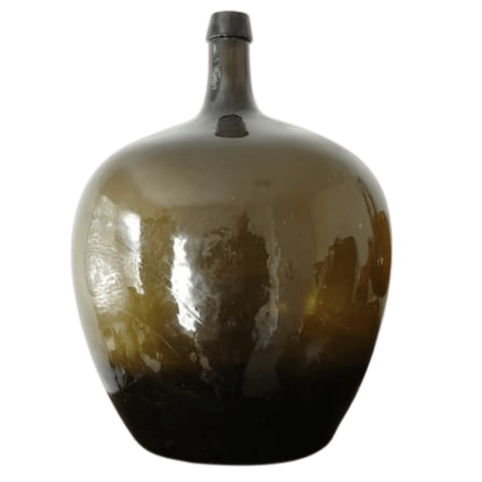 Demijohn Bottle - Large Beautiful Olive Green Bottle - Lovely Shaped Decor Piece