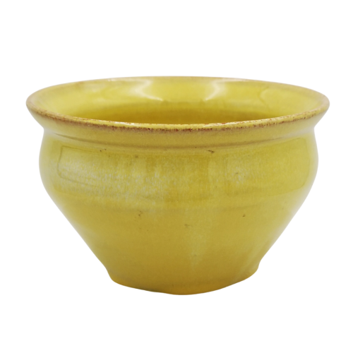 Linnware mustard yellow-glazed bowl with embossed `LW` monogram