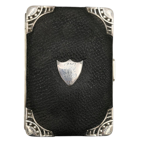 Charles Penny Brown Antique Silver Hallmark 1907 Mounted Black Leather Wallet