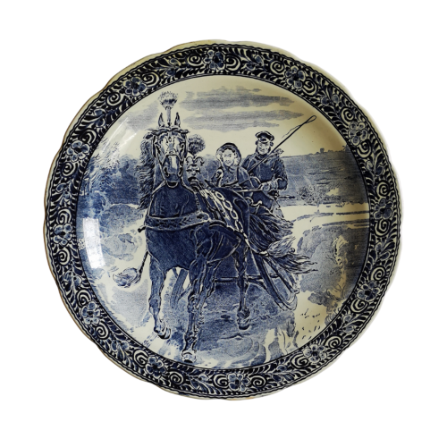 Large Royal Delft Charger, Otto Eerelman `Het Bruidspaar` Bride and Groom, Boch Belgium Delfts