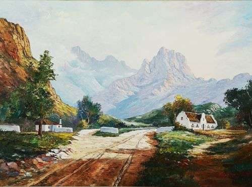 Vincent Olivier, Western Cape farmstead with dramatic mountains as a backdrop