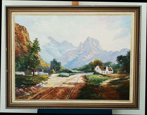 Vincent Olivier, Western Cape farmstead with dramatic mountains as a backdrop