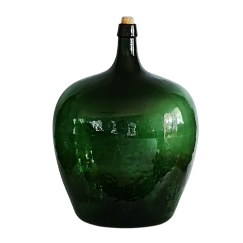 Large Green Blown Bottle, French vintage demijohn