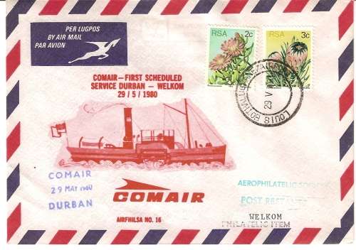 AVIATION AIRPHILSA NO FIRST FLIGHT DURBAN TO WELCOM    UNSIGNED