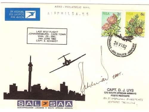 AVIATION AIRPHILSA  56 LAST B727 FLIGHT  CAPE TOWN TO JOHANNESBURG SIGNED