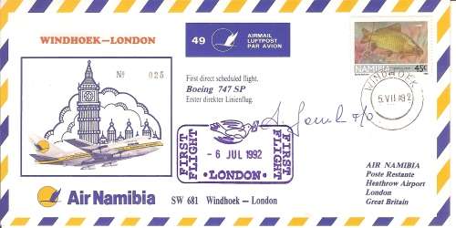 AVIATION NAMIBIA NAMIB AIR N0 49  WINDHOEK TO  LONDON  SIGNED