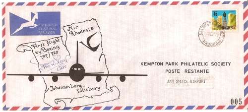 AVIATION  AIR RHODESIA KEMPAIR 3a SALISBURY TO JAN SMUTS BOEING 707/720 SIGNED