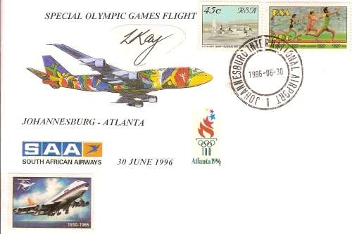 AVIATION SAA FIRST OLYMPIC FLIGHT TO ATLANTA FOR THE SA TEAM PILOT LAURIE KAY