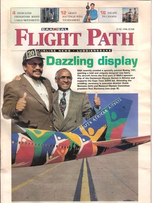 AVIATION SAA FIRST OLYMPIC FLIGHT TO ATLANTA FOR THE SA TEAM PILOT LAURIE KAY