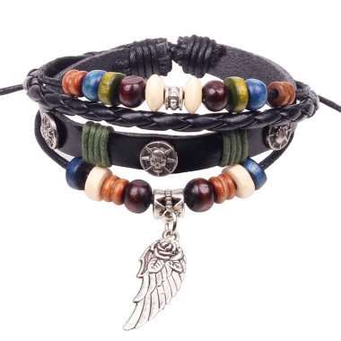 European Fashion Genuine Beads Leather Bracelet F-BD0018