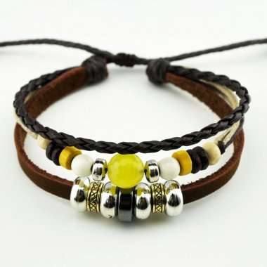 European Fashion Genuine Beads Leather Bracelet F-BD0026
