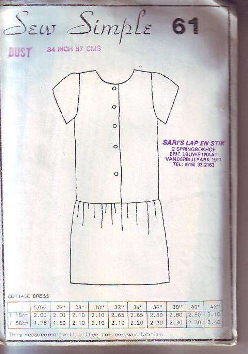 Sew Simple Pattern no 61 Bust 34" used pattern