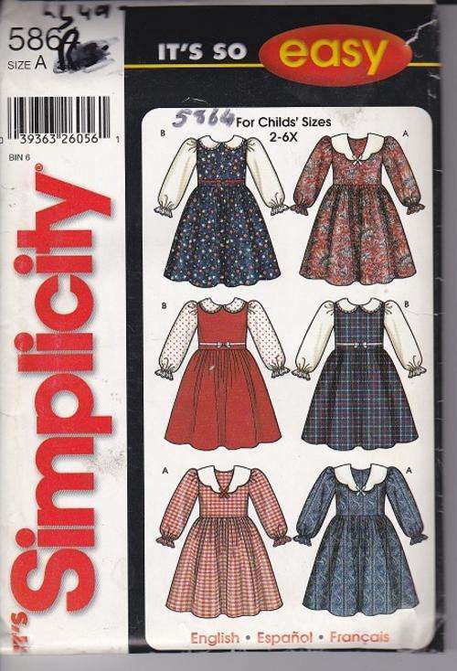 Simplicity  sewing  pattern no 5864  children sizes as per scan in body text