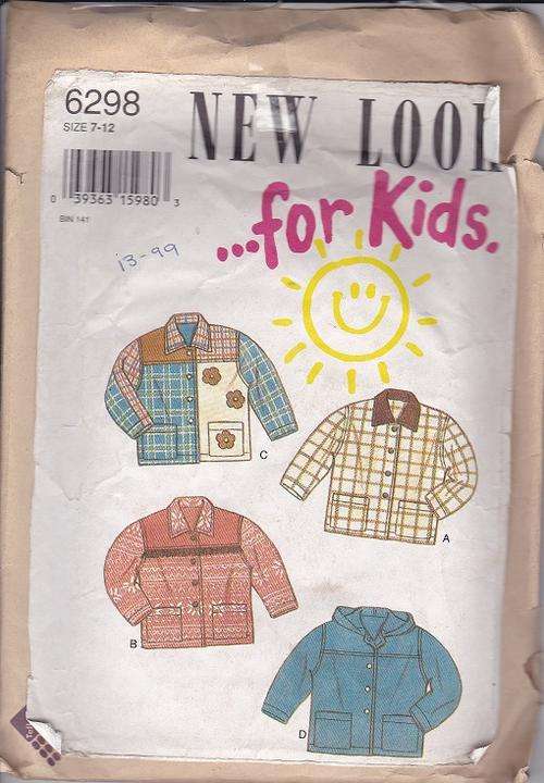 New Look sewing  pattern no 6298 sizes 7-12