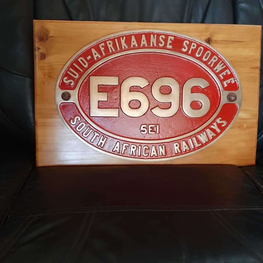 Original Brass Locomotive Cab Plate South African Railways Mounted on Wood