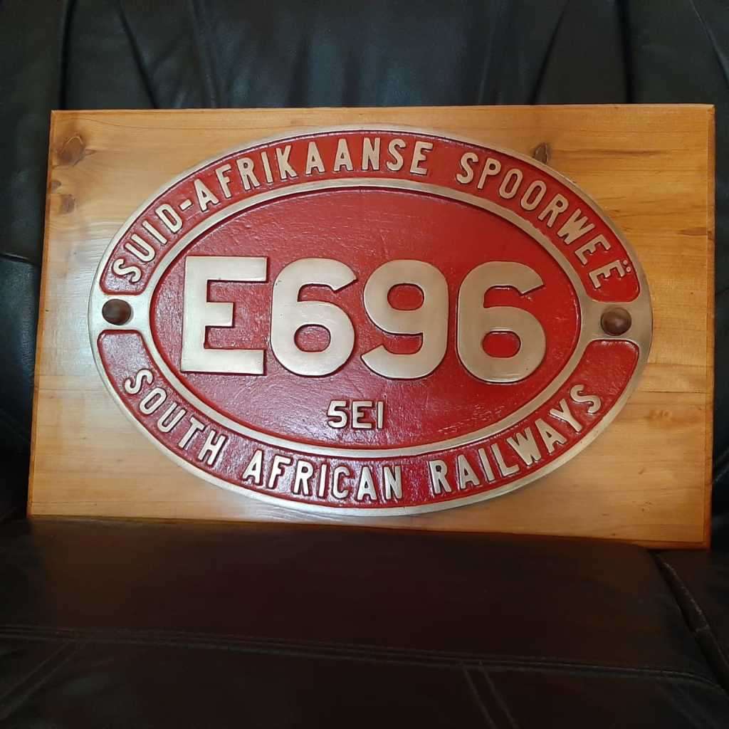 Original Brass Locomotive Cab Plate South African Railways Mounted on Wood