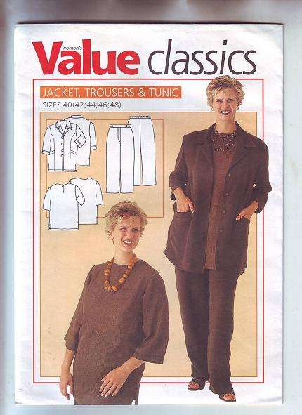 Woman's Value sewing Pattern classic's jacket,trousers & Tunic sizes 40-48