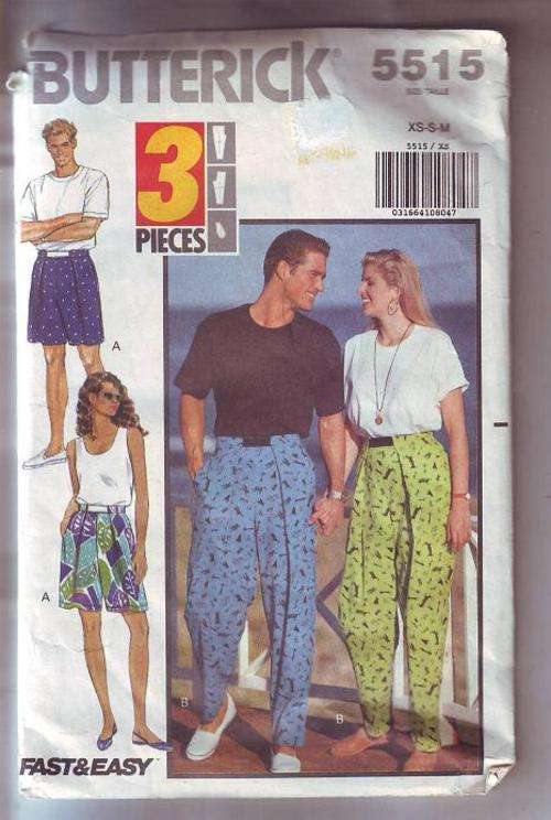 Old used  Butterich sewing pattern fast & easy pants  no 5515  size 's(xs,s,m)