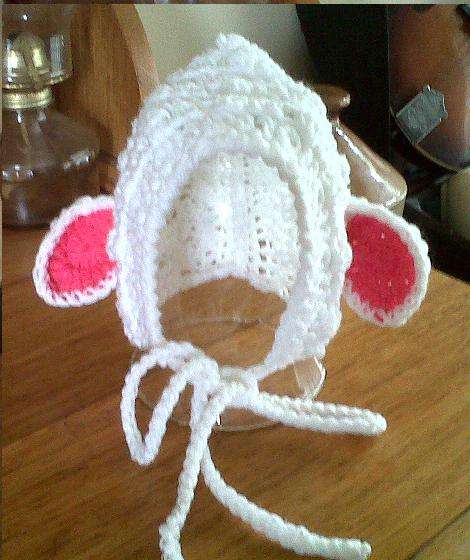 Hand crochet baby lamb ear hat / bonnet size 0-6months