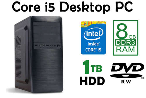 Intel Core i5 Home, Office and Productivity Desktop **Core i5, 8GB RAM, 1TB HDD, Win10 Pro**