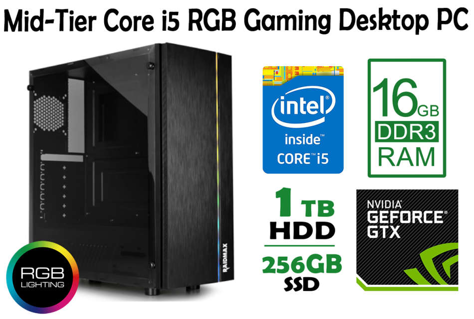 PROMO: Mid-Tier Core i5 Gaming PC - **Core i5, 16GB RAM, SSD + HDD, NVidia GTX750, RGB, Win10**