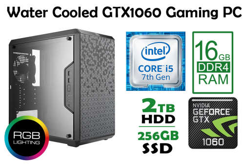RGB Watercooled Gaming Desktop PC - Core i5, 16GB RAM, GTX1060 6GB, Watercooled, SSD + HDD