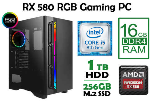 PROMO!! Tempered Glass RX 580 RGB Gaming PC - **Hexacore Core i5, 16GB RAM, NVMe + HDD, RX580 8GB**