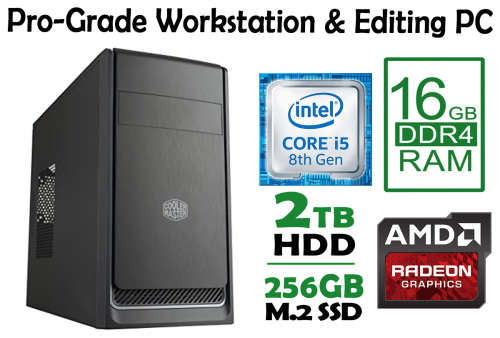 Pro-Grade Performance Workstation & Editing PC - **8th Gen Core i5, 16GB RAM, SSD+HDD, Radeon GPU**