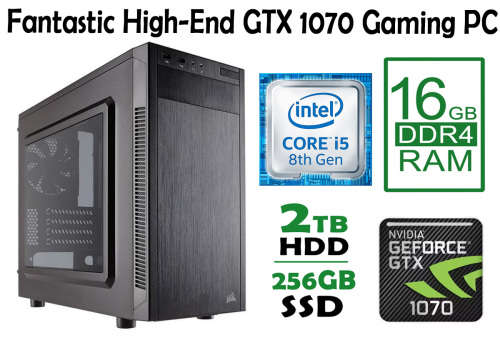 PROMO! EVGA GTX1070 SC Gaming PC -*8th gen Core i5, 16GB RAM, SSD+HDD, GTX1070 8GB, Win10 Pro*
