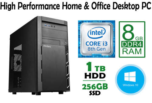 High Performance Home & Office Desktop PC - **8th Gen Core i3, 8GB RAM, SSD + HDD, Win10 Pro**