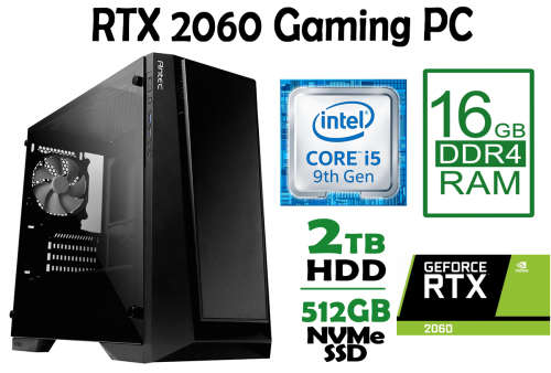 Stealth-Theme High-End RTX 2060 Gaming PC -*9th Gen Core i5, 16GB RAM, NVMe SSD + HDD, RTX2060 6GB*