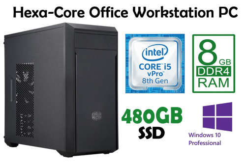Hexa-Core Office Workstation & Server PC - 8th Gen Core i5, 8GB RAM, 480GB SSD, Win10 Pro