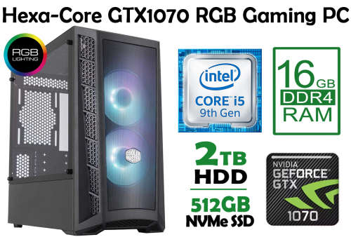 High-end GTX1070 RGB Gaming Desktop PC - *9th Gen 6-Core i5, 16GB RGB, NVMe + HDD, GTX1070 8GB GPU*