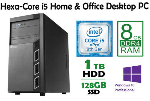 PROMO! Hexa-Core i5 Home and Office Desktop PC - 8th Gen Core i5, 8GB RAM, SSD + HDD dual, Win10 Pro