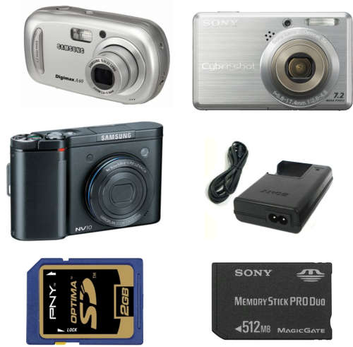 Sony + Samsung Digital Compacts Including Memory Cards