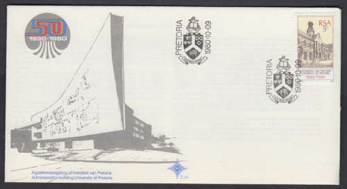 Crazy R1 Start Auction! First Day Cover, University of Pretoria Admin Building, 1980.10.09