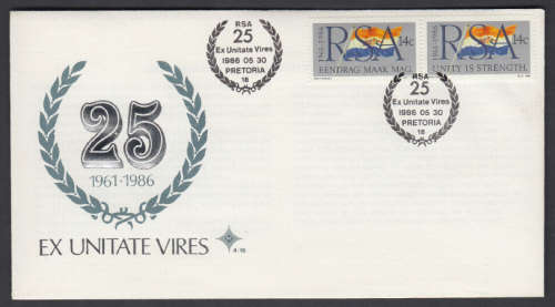 Crazy R1 Start Auction! First Day Cover, Ex Unitate Vires, RSA 25 Years, 1986.05.30