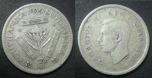 Crazy R1 Start Auction! Union of South Africa : Silver Tickey (3d) of 1939