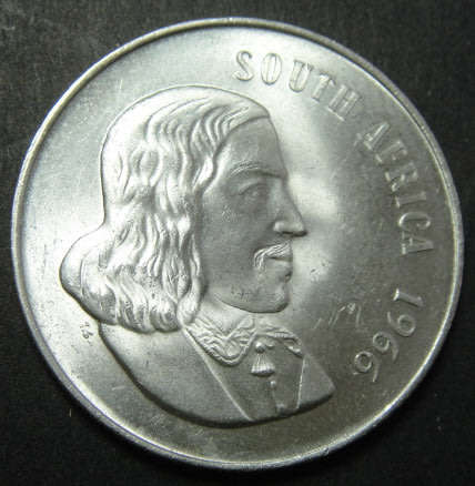 Crazy R1 Start Auction! Republic of South Africa SILVER R1 of 1966 (English)