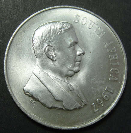 Crazy R1 Start Auction! Republic of South Africa SILVER R1 of 1967 (English)