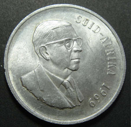 Crazy R1 Start Auction! Republic of South Africa SILVER R1 of 1969 (Afrikaans)