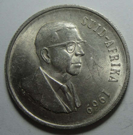 Crazy R1 Start Auction! Republic of South Africa, SILVER R1 of 1969 (Afrikaans)