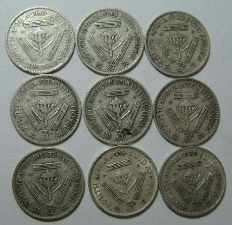Crazy R1 Start Auction! Union of South Africa Silver Tickey Set of the 1930s