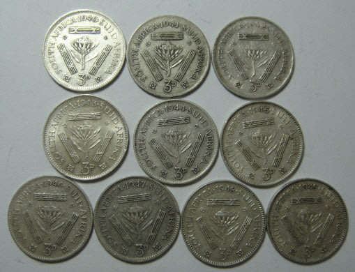 Crazy R1 Start Auction! Union of South Africa Silver Tickey Set of the 1940s
