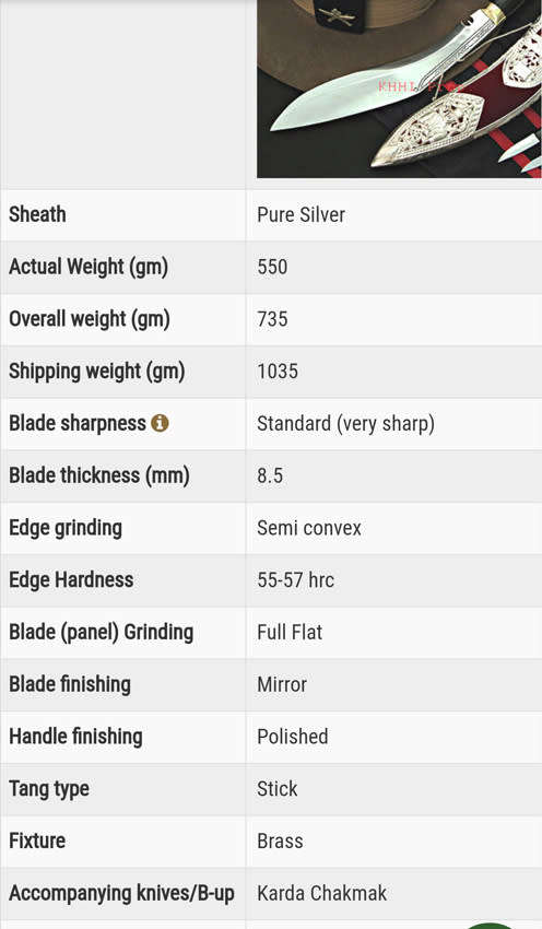 Officers Kukri with Silver Filigree sheath