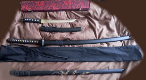 Katana and Tanto Swords with Wooden Practice sword. See Pictures!